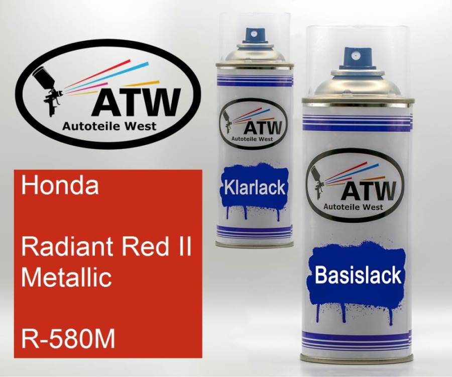 Honda, Radiant Red II Metallic, R-580M: 400ml Sprühdose + 400ml Klarlack - Set, von ATW Autoteile West.